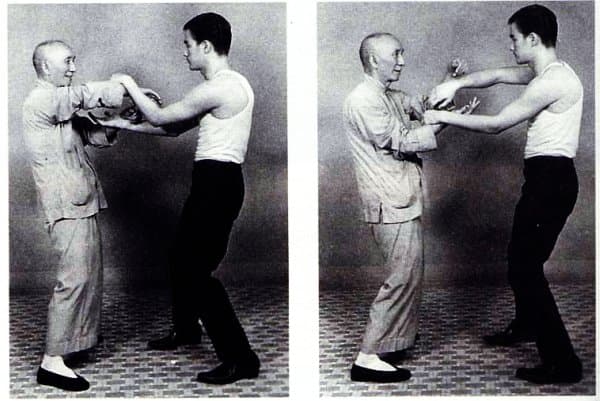 Yip Man trenujący z Bruce Lee